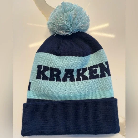 Seattle Kraken ICE32 Navy & Ice Blue Pom Beanie - Picture 2 of 3